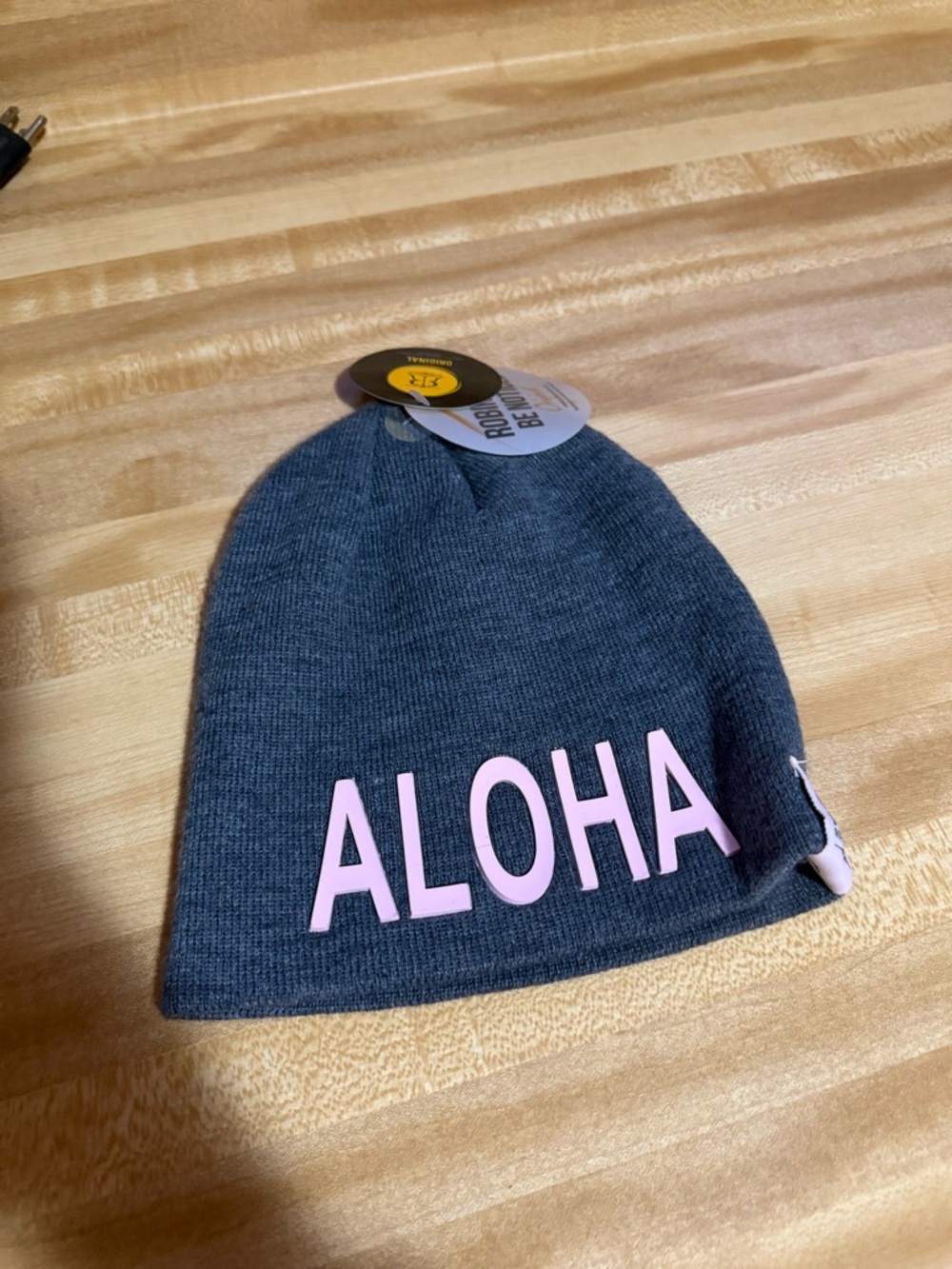 Robin Ruth Gray Beanie with Pink Lettering - Picture 4 of 4